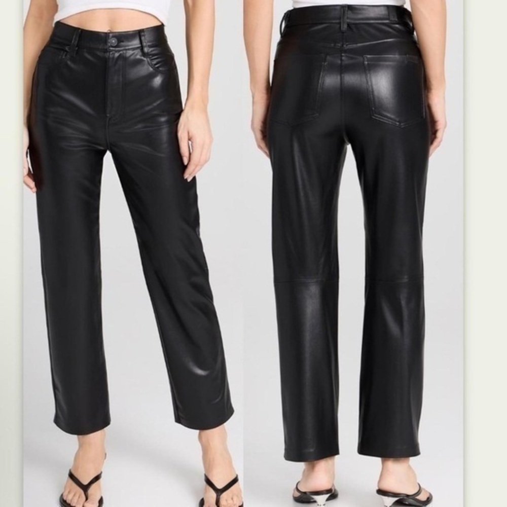 7 For All Mankind Logan Stovepipe Black Vegan Leather Pu Pants Womens Size Small